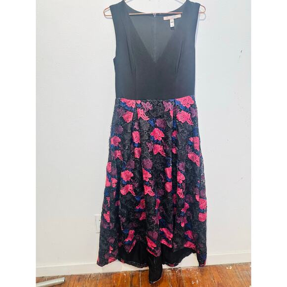HUTCH Black Purple Floral Lace Skirt V-Neck Plunging High-Low Dress Size 4 - Picture 4 of 14